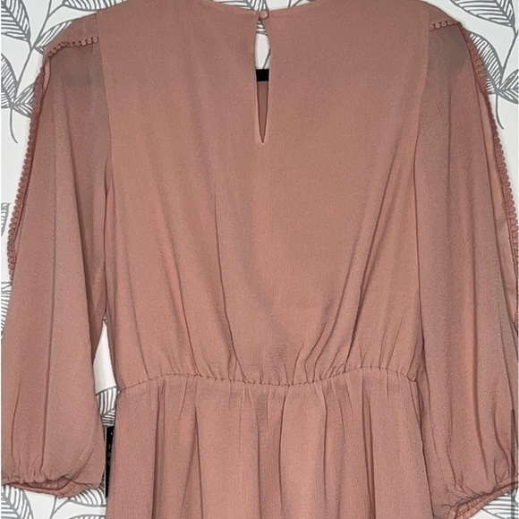 Express Chiffon Dress S Blush Pink NWT Ruffles Boho Flutter Sleeves Fitted Waist - Picture 7 of 10